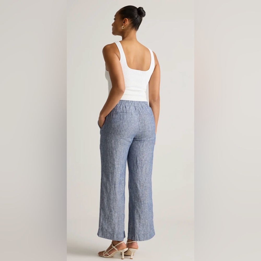 Quince Chambray Stripe Linen Wide Leg Pants - Blue/White Pinstripe - Picture 3 of 8